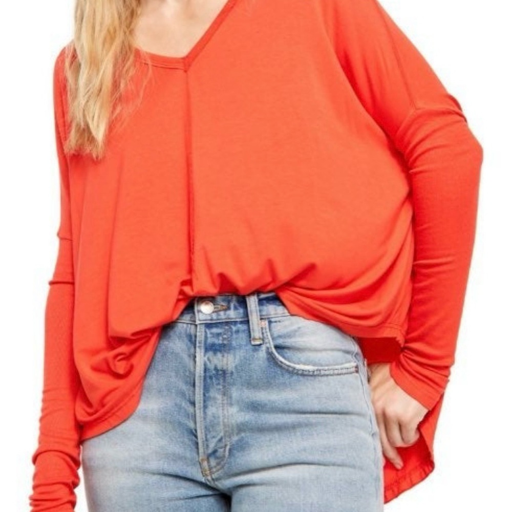 Free People "We the Free" long-sleeve V-neck oversized slouchy top large orange
